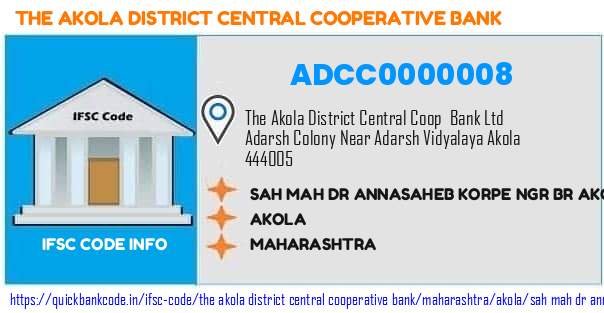 ADCC0000008 Akola District Central Co-operative Bank. SAH.MAH.DR.ANNASAHEB KORPE NGR BR-AKOLA