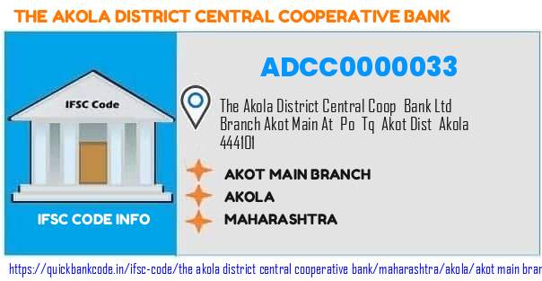 The Akola District Central Cooperative Bank Akot Main Branch ADCC0000033 IFSC Code