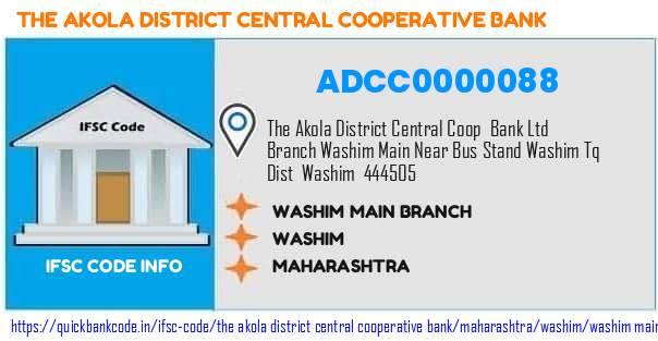 The Akola District Central Cooperative Bank Washim Main Branch ADCC0000088 IFSC Code
