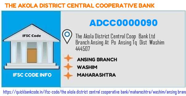 The Akola District Central Cooperative Bank Ansing Branch ADCC0000090 IFSC Code