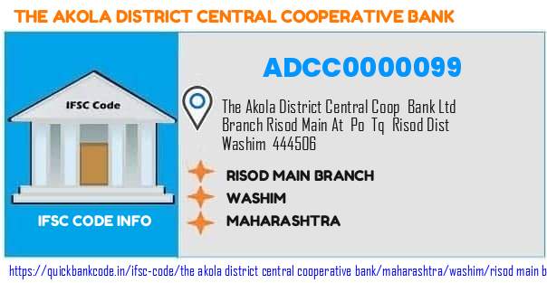 The Akola District Central Cooperative Bank Risod Main Branch ADCC0000099 IFSC Code