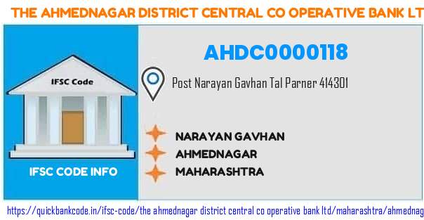 The Ahmednagar District Central Co Operative Bank Narayan Gavhan AHDC0000118 IFSC Code