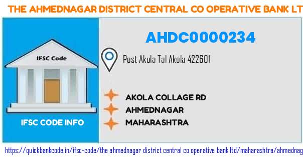 The Ahmednagar District Central Co Operative Bank Akola Collage Rd AHDC0000234 IFSC Code