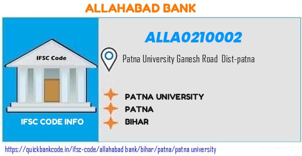 Allahabad Bank Patna University ALLA0210002 IFSC Code