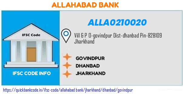 Allahabad Bank Govindpur ALLA0210020 IFSC Code