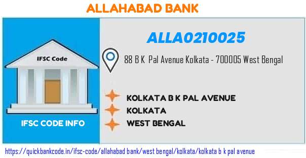 Allahabad Bank Kolkata B K Pal Avenue ALLA0210025 IFSC Code