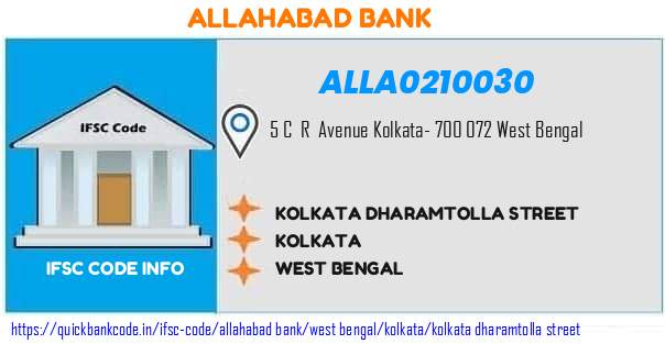 Allahabad Bank Kolkata Dharamtolla Street ALLA0210030 IFSC Code