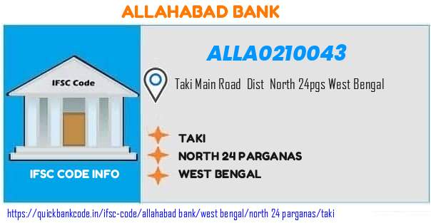 Allahabad Bank Taki ALLA0210043 IFSC Code