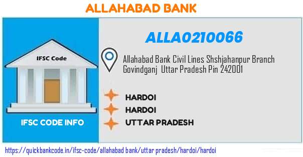Allahabad Bank Hardoi ALLA0210066 IFSC Code