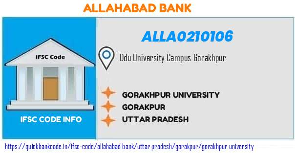 Allahabad Bank Gorakhpur University ALLA0210106 IFSC Code