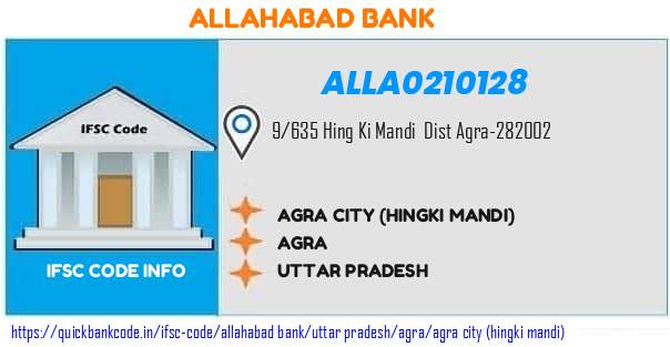 Allahabad Bank Agra City hingki Mandi ALLA0210128 IFSC Code