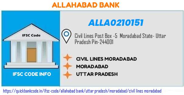 Allahabad Bank Civil Lines Moradabad ALLA0210151 IFSC Code
