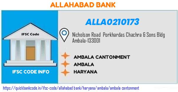 Allahabad Bank Ambala Cantonment ALLA0210173 IFSC Code