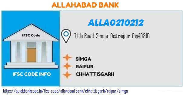 Allahabad Bank Simga ALLA0210212 IFSC Code