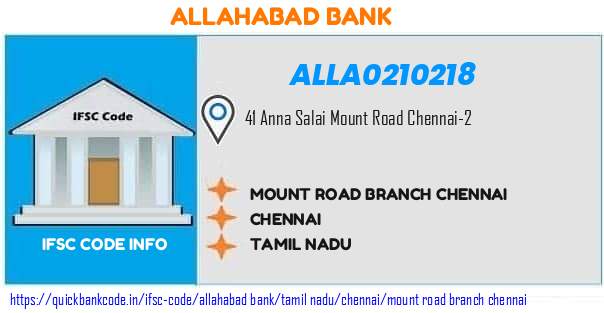 Allahabad Bank Mount Road Branch Chennai ALLA0210218 IFSC Code