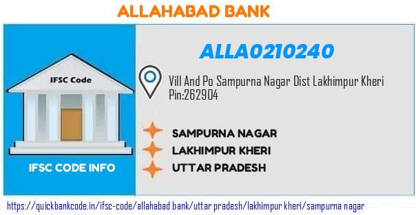 Allahabad Bank Sampurna Nagar ALLA0210240 IFSC Code