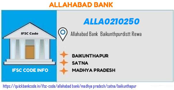 Allahabad Bank Baikunthapur ALLA0210250 IFSC Code