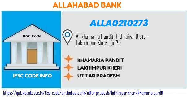 Allahabad Bank Khamaria Pandit ALLA0210273 IFSC Code