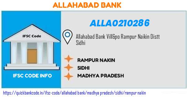Allahabad Bank Rampur Nakin ALLA0210286 IFSC Code
