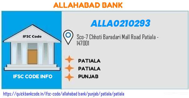 Allahabad Bank Patiala ALLA0210293 IFSC Code