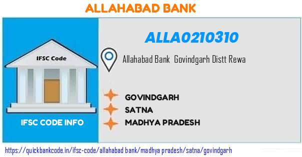 Allahabad Bank Govindgarh ALLA0210310 IFSC Code