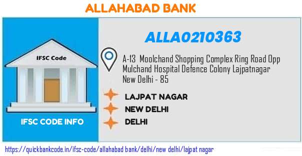 Allahabad Bank Lajpat Nagar ALLA0210363 IFSC Code