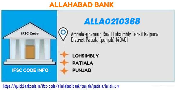 Allahabad Bank Lohsimbly ALLA0210368 IFSC Code