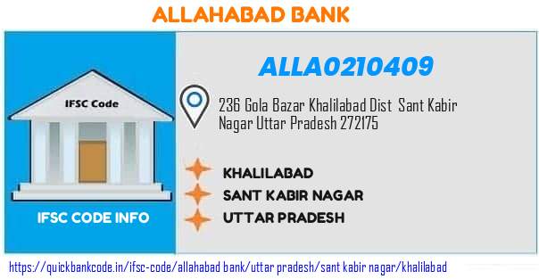 Allahabad Bank Khalilabad ALLA0210409 IFSC Code