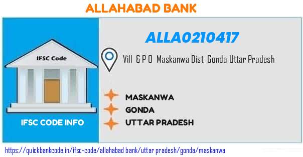 Allahabad Bank Maskanwa ALLA0210417 IFSC Code