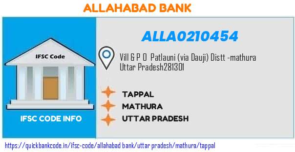 Allahabad Bank Tappal ALLA0210454 IFSC Code