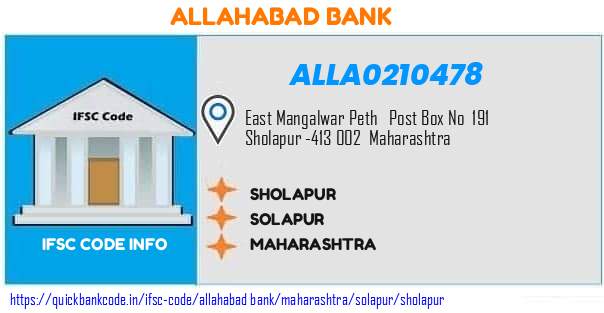 Allahabad Bank Sholapur ALLA0210478 IFSC Code