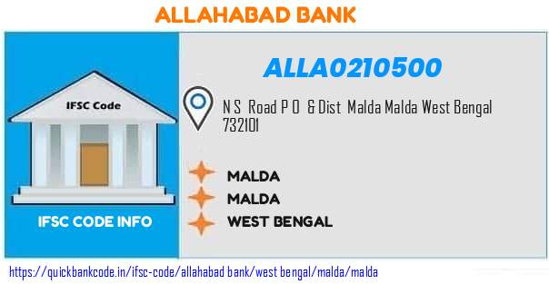 Allahabad Bank Malda ALLA0210500 IFSC Code