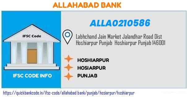 Allahabad Bank Hoshiarpur ALLA0210586 IFSC Code