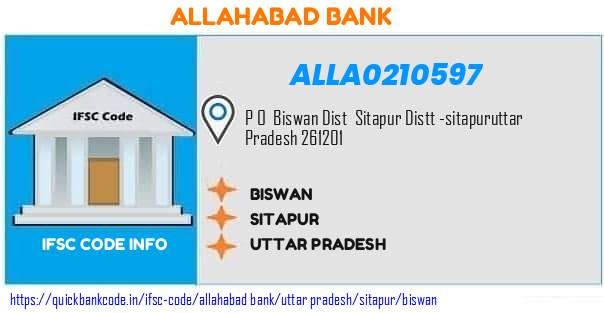 Allahabad Bank Biswan ALLA0210597 IFSC Code