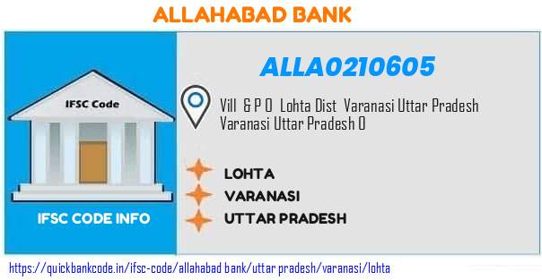 Allahabad Bank Lohta ALLA0210605 IFSC Code