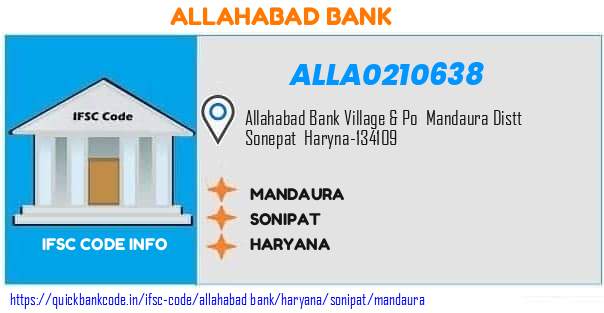 Allahabad Bank Mandaura ALLA0210638 IFSC Code