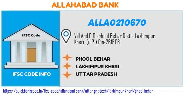 Allahabad Bank Phool Behar ALLA0210670 IFSC Code