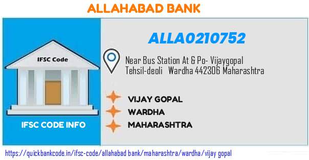 Allahabad Bank Vijay Gopal ALLA0210752 IFSC Code