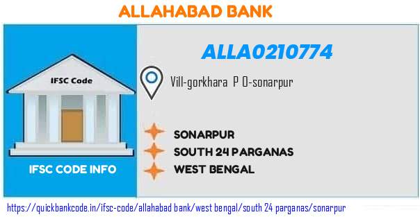 Allahabad Bank Sonarpur ALLA0210774 IFSC Code