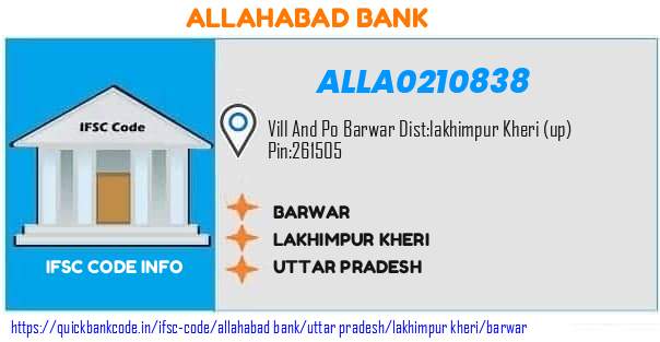 Allahabad Bank Barwar ALLA0210838 IFSC Code