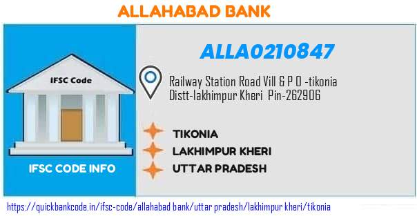 Allahabad Bank Tikonia ALLA0210847 IFSC Code