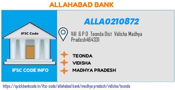 Allahabad Bank Teonda ALLA0210872 IFSC Code