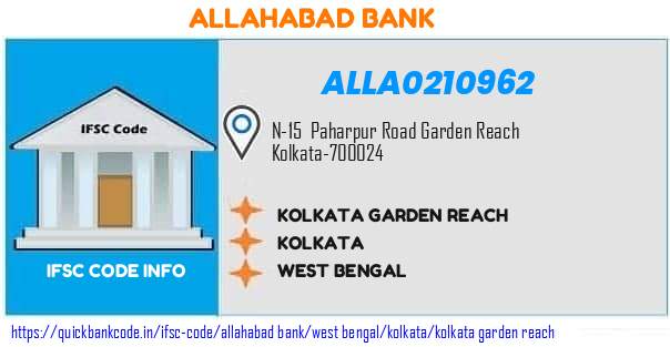 Allahabad Bank Kolkata Garden Reach ALLA0210962 IFSC Code