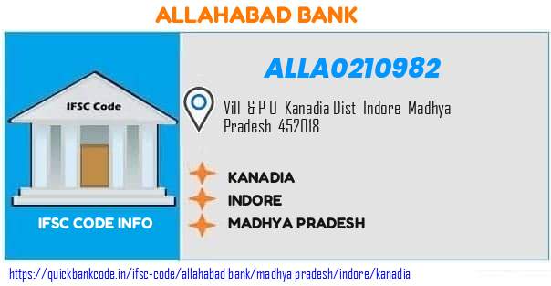 Allahabad Bank Kanadia ALLA0210982 IFSC Code