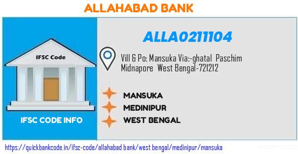 Allahabad Bank Mansuka ALLA0211104 IFSC Code