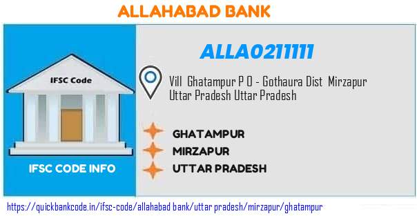 Allahabad Bank Ghatampur ALLA0211111 IFSC Code