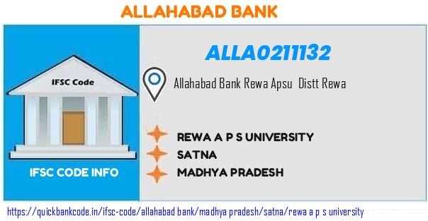 Allahabad Bank Rewa A P S University ALLA0211132 IFSC Code