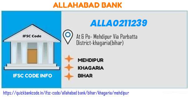 Allahabad Bank Mehdipur ALLA0211239 IFSC Code