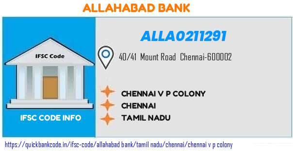 Allahabad Bank Chennai V P Colony ALLA0211291 IFSC Code