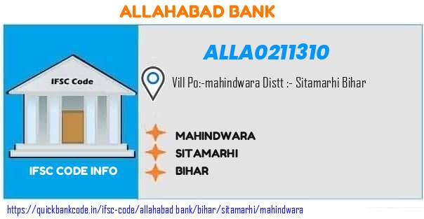 Allahabad Bank Mahindwara ALLA0211310 IFSC Code